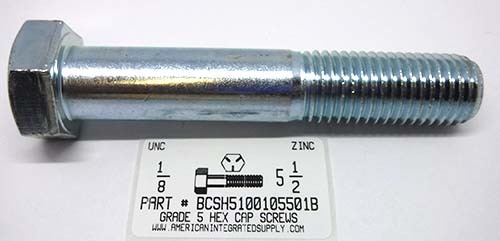 1-8X5-1/2 HEX HEAD CAP SCREW GRADE 5 STEEL ZINC PLATED