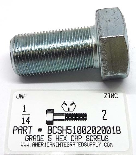 1-14X2 HEX HEAD CAP SCREW GRADE 5 STEEL ZINC PLATED