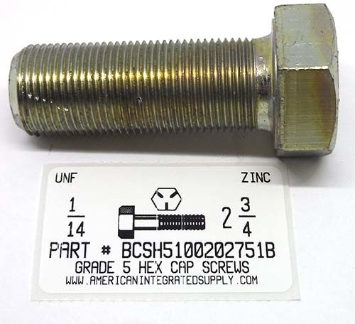 1-14X2-3/4 HEX HEAD CAP SCREW GRADE 5 STEEL ZINC PLATED