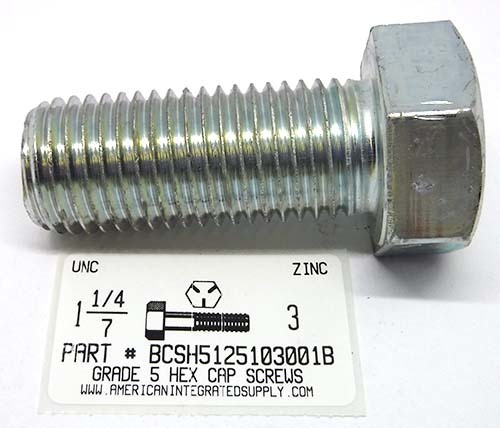 1-1/4-7X3 HEX HEAD CAP SCREW GRADE 5 STEEL ZINC PLATED