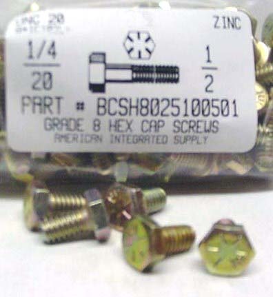 1/4-20X1/2 HEX HEAD CAP SCREW GRADE 8 STEEL YELLOW ZINC PLATED