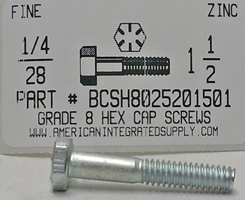 1/4-28X1-1/2 HEX HEAD CAP SCREW GRADE 8 STEEL YELLOW ZINC PLATED