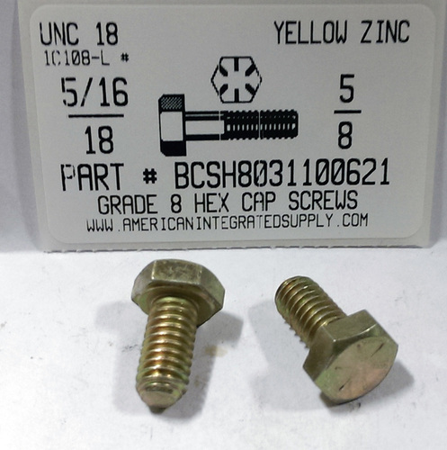 5/16-18X5/8 HEX HEAD CAP SCREW GRADE 8 STEEL YELLOW ZINC PLATED