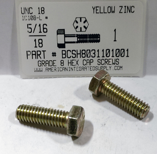 5/16-18X1 HEX HEAD CAP SCREW GRADE 8 STEEL YELLOW ZINC PLATED