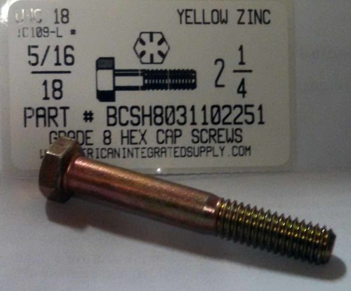 5/16-18X2-1/4 HEX HEAD CAP SCREW GRADE 8 STEEL YELLOW ZINC PLATED