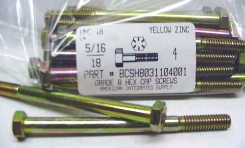 5/16-18X4 HEX HEAD CAP SCREW GRADE 8 STEEL YELLOW ZINC PLATED