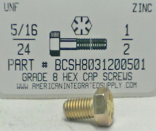 5/16-24X1/2 HEX HEAD CAP SCREW GRADE 8 STEEL YELLOW ZINC PLATED