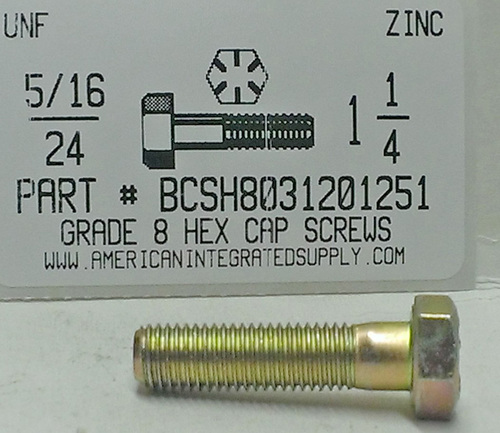 5/16-24X1-1/4 HEX HEAD CAP SCREW GRADE 8 STEEL YELLOW ZINC PLATED