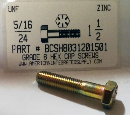 5/16-24X1-1/2 HEX HEAD CAP SCREW GRADE 8 STEEL YELLOW ZINC PLATED