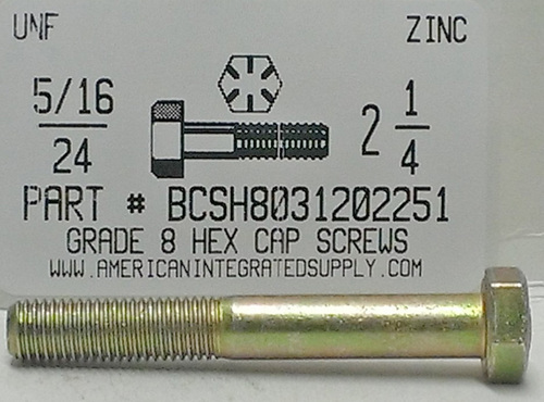 5/16-24X2-1/4 HEX HEAD CAP SCREW GRADE 8 STEEL YELLOW ZINC PLATED