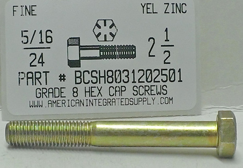 5/16-24X2-1/2 HEX HEAD CAP SCREW GRADE 8 STEEL YELLOW ZINC PLATED