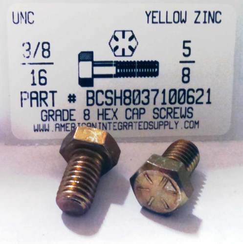 3/8-16X5/8 HEX HEAD CAP SCREW GRADE 8 STEEL YELLOW ZINC PLATED