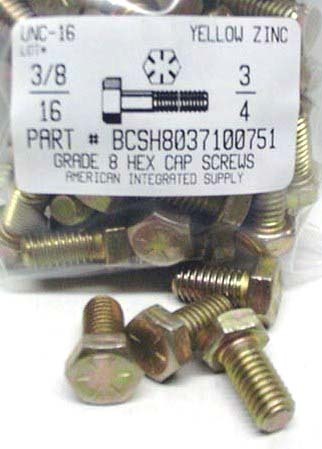 3/8-16X3/4 HEX HEAD CAP SCREW GRADE 8 STEEL YELLOW ZINC PLATED