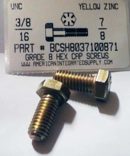 3/8-16X7/8 HEX HEAD CAP SCREW GRADE 8 STEEL YELLOW ZINC PLATED