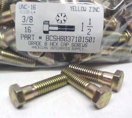 3/8-16X1-1/2 HEX HEAD CAP SCREW GRADE 8 STEEL YELLOW ZINC PLATED