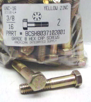 3/8-16X2 HEX HEAD CAP SCREW GRADE 8 STEEL YELLOW ZINC PLATED