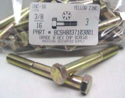 3/8-16X3 HEX HEAD CAP SCREW GRADE 8 STEEL YELLOW ZINC PLATED