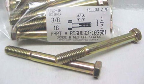 3/8-16X3-1/2 HEX HEAD CAP SCREW GRADE 8 STEEL YELLOW ZINC PLATED