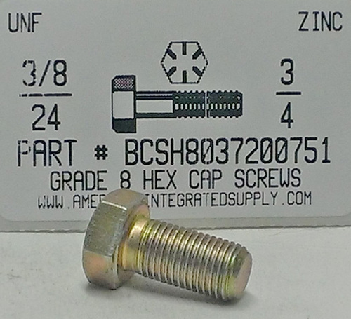 3/8-24X3/4 HEX HEAD CAP SCREW GRADE 8 STEEL YELLOW ZINC PLATED