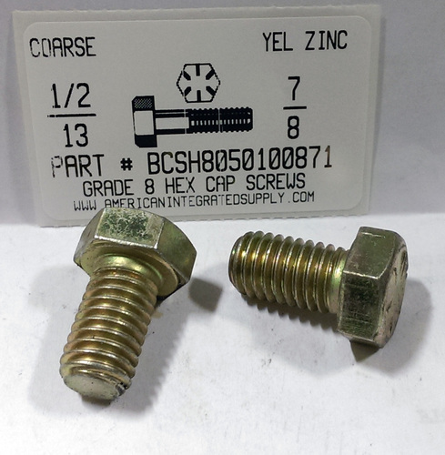 1/2-13X7/8 HEX HEAD CAP SCREW GRADE 8 STEEL YELLOW ZINC PLATED