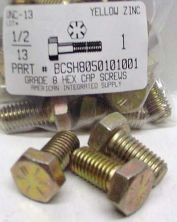 1/2-13X1 HEX HEAD CAP SCREW GRADE 8 STEEL YELLOW ZINC PLATED