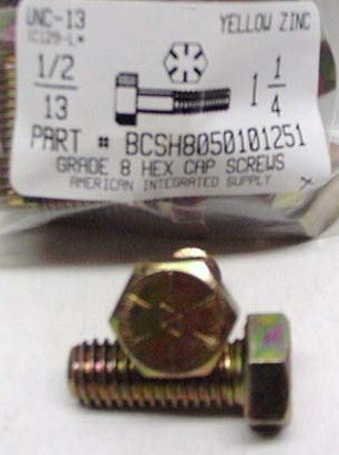 1/2-13X1-1/4 HEX HEAD CAP SCREW GRADE 8 STEEL YELLOW ZINC PLATED