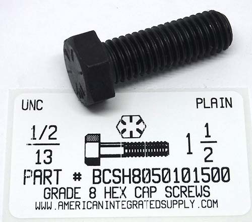 1/2-13X1-1/2 HEX HEAD CAP SCREW GRADE 8 STEEL PLAIN