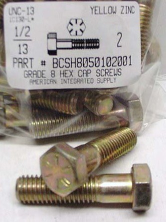 1/2-13X2 HEX HEAD CAP SCREW GRADE 8 STEEL YELLOW ZINC PLATED