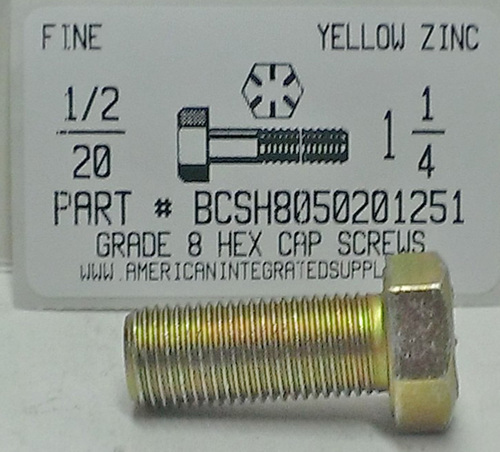 1/2-20X1-1/4 HEX HEAD CAP SCREW GRADE 8 STEEL YELLOW ZINC PLATED