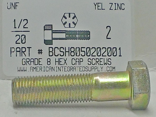 1/2-20X2 HEX HEAD CAP SCREW GRADE 8 STEEL YELLOW ZINC PLATED