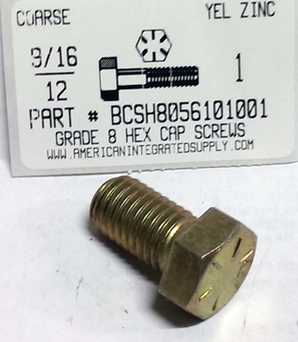 9/16-12X1 HEX HEAD CAP SCREW GRADE 8 STEEL YELLOW ZINC PLATED