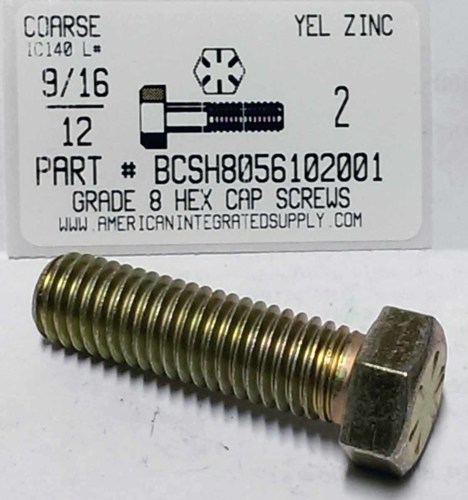 9/16-12X2 HEX HEAD CAP SCREW GRADE 8 STEEL YELLOW ZINC PLATED