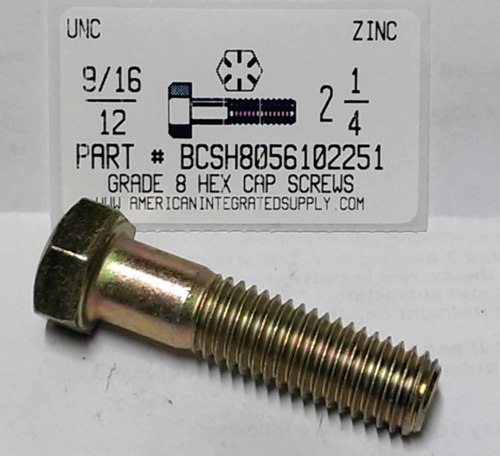 9/16-12X2-1/4 HEX HEAD CAP SCREW GRADE 8 STEEL YELLOW ZINC PLATED