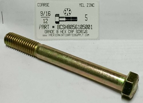 9/16-12X5 HEX HEAD CAP SCREW GRADE 8 STEEL YELLOW ZINC PLATED