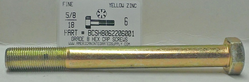 5/8-18X6 HEX HEAD CAP SCREW GRADE 8 STEEL YELLOW ZINC PLATED