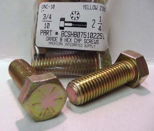 3/4-10X2-1/4 HEX HEAD CAP SCREW GRADE 8 STEEL YELLOW ZINC PLATED