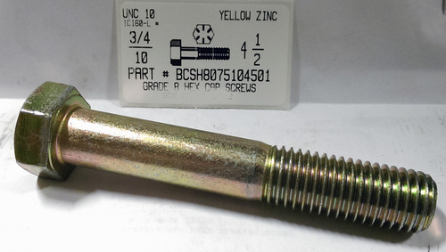 3/4-10X4-1/2 HEX HEAD CAP SCREW GRADE 8 STEEL YELLOW ZINC PLATED