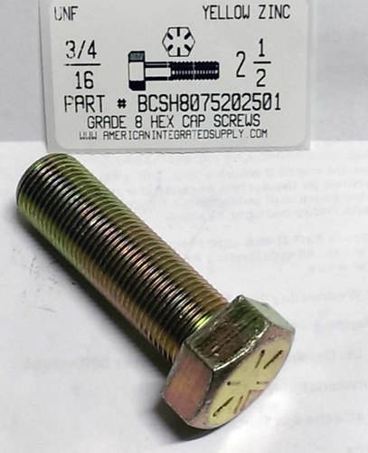 3/4-16X2-1/2 HEX HEAD CAP SCREW GRADE 8 STEEL YELLOW ZINC PLATED