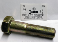 7/8-14X3-1/2 HEX HEAD CAP SCREW GRADE 8 STEEL YELLOW ZINC PLATED