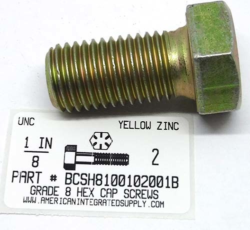 1-8X2 HEX HEAD CAP SCREW GRADE 8 STEEL YELLOW ZINC PLATED