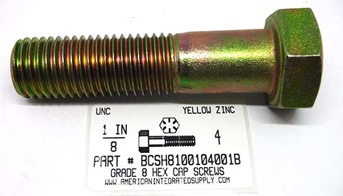 1-8X4 HEX HEAD CAP SCREW GRADE 8 STEEL YELLOW ZINC PLATED