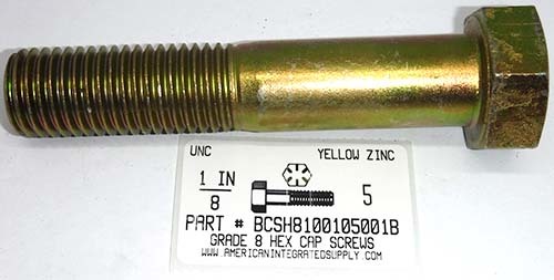 1-8X5 HEX HEAD CAP SCREW GRADE 8 STEEL YELLOW ZINC PLATED