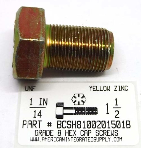 1-14X1-1/2 HEX HEAD CAP SCREW GRADE 8 STEEL YELLOW ZINC PLATED