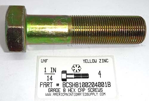 1-14X4 HEX HEAD CAP SCREW GRADE 8 STEEL YELLOW ZINC PLATED