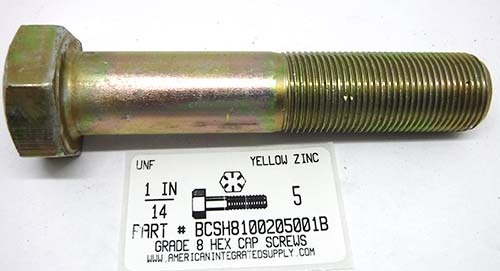 1-14X5 HEX HEAD CAP SCREW GRADE 8 STEEL YELLOW ZINC PLATED