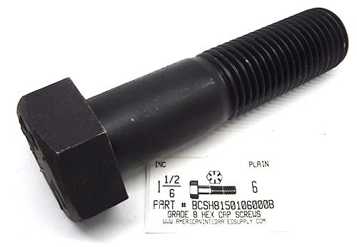 1-1/2-6X6 HEX HEAD CAP SCREW GRADE 8 STEEL PLAIN