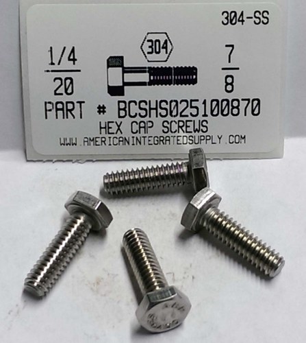 1/4-20X7/8 HEX HEAD CAP SCREW 304 STAINLESS STEEL