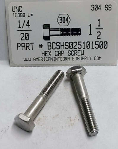 1/4-20X1-1/2 HEX HEAD CAP SCREW 304 STAINLESS STEEL