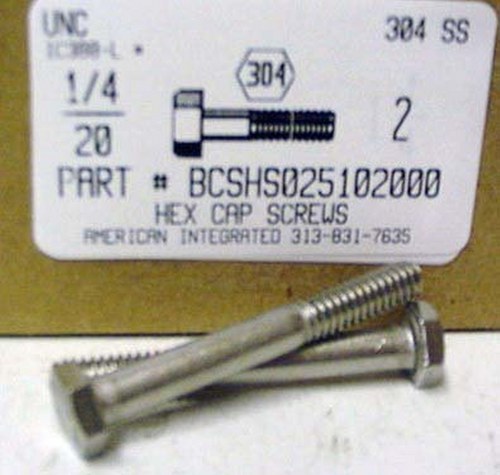 1/4-20X2 HEX HEAD CAP SCREW 304 STAINLESS STEEL