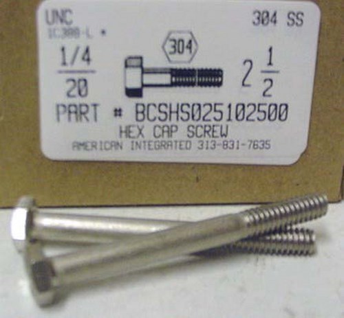 1/4-20X2-1/2 HEX HEAD CAP SCREW 304 STAINLESS STEEL